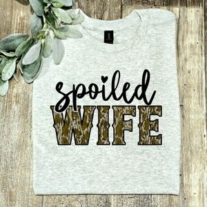 Spoiled wife shirt Bottomland Camo print cute popular Wifey